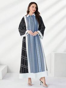 Al Najma 幾何色塊波浪袖襯衫連衣裙，適用於春夏季節 - 彩色 - 查看 6