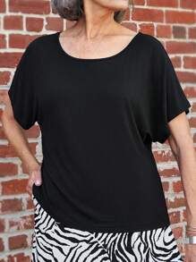 Miaspire T-shirt noir unicolore décontracté pour femme en été