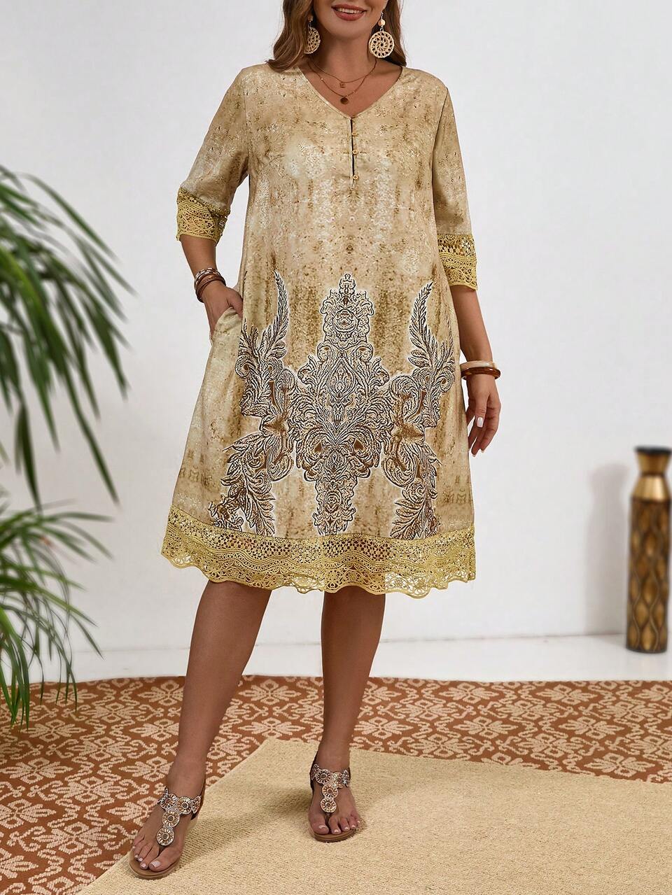 Plus Summer Outfits Teacher Outfits Summer Dress Casual Women Dresses Paisley Print Hidden Pocket Tunic Dress
