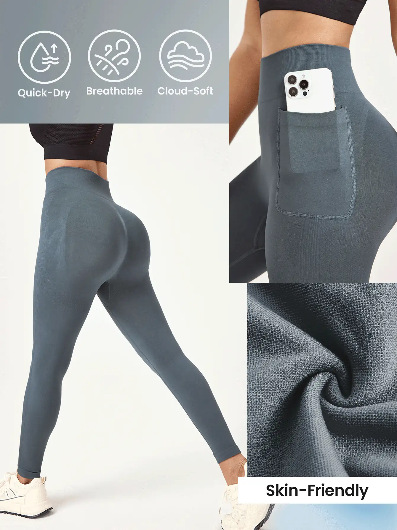 Easithlete 無縫高彈力寬腰運動緊身褲