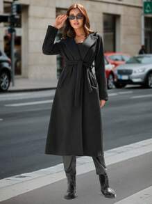 SHEIN Tall Tall Women's Open Lapel Collar Coat - Black - View 1