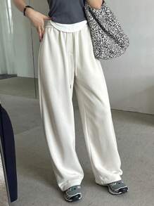 DAZY Solid Color Loose Fit Elastic Waist Drawstring Women's Sweatpants With Pockets Women Joggers - Beige - View 8