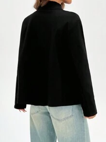 SHEIN EZwear Solid Dual Pocket Jacket For Spring & Summer - Black - View 2