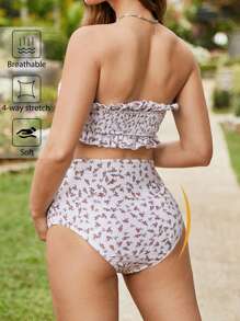 SHEIN Conjunto de bikini con Top tipo bandeau y Bottom impresos al azar, traje de baño de maternidad para verano - Multicolor - Ver 2