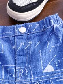 Baby Boy's Blue Casual Loose Fit Workwear Denim Two-Piece Set With Printed Digits And Pockets - Medium Wash - View 4