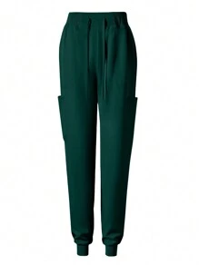 Women's Scrubs Uniform Jogger Pants, Elastic Soft Nursing Workwear Breathable Surgical Scrub Suit With Pockets - Dark Green - View 6