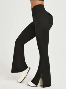 Easithlete 女式實色不對稱腰部休閒運動褲