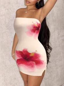 SHEIN Unity Floral Print Bodycon Tube Dress For Summer