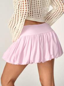 SHEIN Unity Women's Simple Solid Color Everyday Pleated Skirt - Pink - View 2