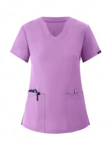 女士手术服制服慢跑裤弹力面料透气护士工作服手术服套装带口袋 - 淡紫色 - 查看 3