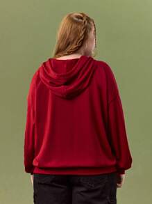 SCOOBY-DOO X SHEIN 大码秋季休闲复古学院风红色卡通狗与字母图案宽松针织连帽衫