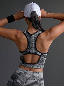 Streetz SHEIN Sport Top corto deportivo elástico de verano con cuello redondo, estampado de color teñido anudado - Negro - Ver 2
