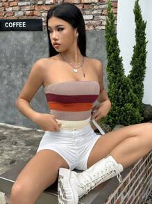 SHEIN EZwear Áo dệt kim nữ Sọc Giải trí - Nhiều màu - Xem 4