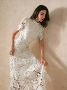 Anewsta 白色修身蕾丝边女式连衣裙适合节日聚会服装长款女式服装 - 白色 - 查看 6