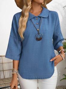 EMERY ROSE Camisa de manga tres cuartos diaria para mujer holgada y sólida para uso informal