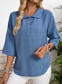 EMERY ROSE Camisa de manga tres cuartos diaria para mujer holgada y sólida para uso informal