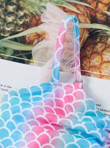 Young Girl Gradient Fish Scale Print Mesh Bikini Set, Summer Beachwear - Multicolor - View 3