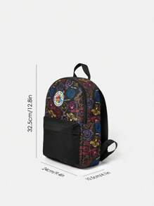 Mr Men Little Miss X SHEIN Black Cartoon And Letter Printed Fashionable Casual Backpack