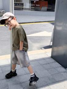 SHEIN 3件套儿童夏装，小男孩时尚宽松纯色抓绒短袖T恤，休闲韩版，性价比高适合户外玩耍，街拍，聚会 - 彩色 - 查看 5