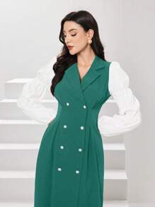 Modelyn Váy cổ có ve áo đôi màu sắc - màu xanh lá - Xem 3