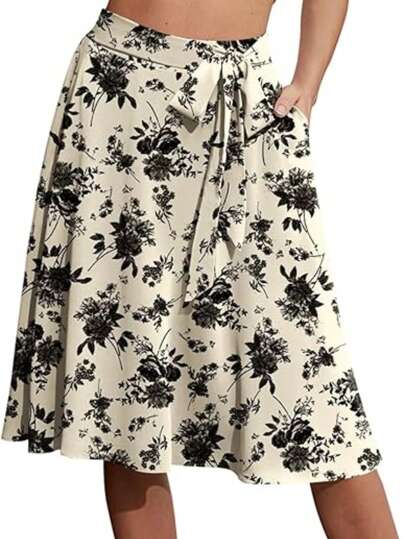 Damska spódnica o linii A, na co dzień, w losowym kolorze, ściągana sznurkiem w talii