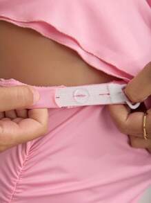 SHEIN 2pcs Maternity Solid Color Front Tie Camisole And Adjustable Waist Bodycon Skirt Set - Pink - View 4