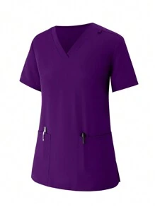 Women Scrubs Uniform, Soft Elastic Jogger Nurse Workwear, Breathable Surgical Gown With Pockets - Mauve Purple - View 4
