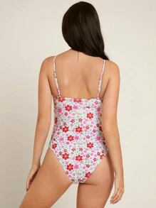 SHEIN Maternity Floral Print Cami One Piece Swimsuit Summer - Multicolor - View 2