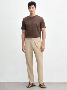 AKNOTIC Business Casual Men's Woven Integrated Mid-Rise Long And Straight Casual Pants Suitable For Daily Wear In Spring And Autumn - Apricot - View 7