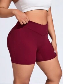 SHEIN Sports Plus Size Asymmetrical Waist Sports Shorts For Summer Spandex Short - Hot Pink - View 6