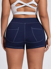 SHEIN Sports Plus Size Sports & Outdoor Yoga Shorts - Navy Blue - View 2