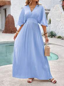 SHEIN Clasi Zomer eenvoudige effen kleur jurk met pofmouwen en geplooide taille