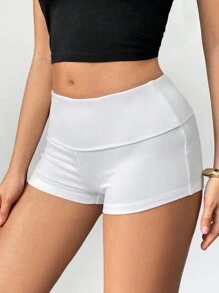 SHEIN Unity Solid High Waist Ruched Shorts - White - View 4