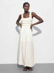 Maija 2025 Spring/Summer & Early Autumn Independence Day July Outfit Graduation Season Ruffle Drawstring A-Line Long Dress For Women, Casual Vacation Beach Cruise Travel