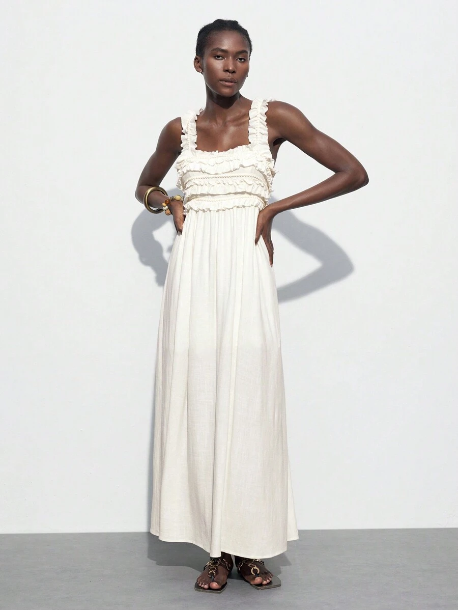 Maija 2025 Spring/Summer & Early Autumn Independence Day July Outfit Graduation Season Ruffle Drawstring A-Line Long Dress For Women, Casual Vacation Beach Cruise Travel