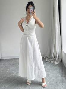 Chiquease 蕾丝拼接白色连衣裙