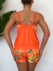 SHEIN Swim Tropical Print Tankini For Vacation Summer - Orange - View 2