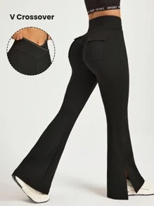 Easithlete 女式實色不對稱腰部休閒運動褲