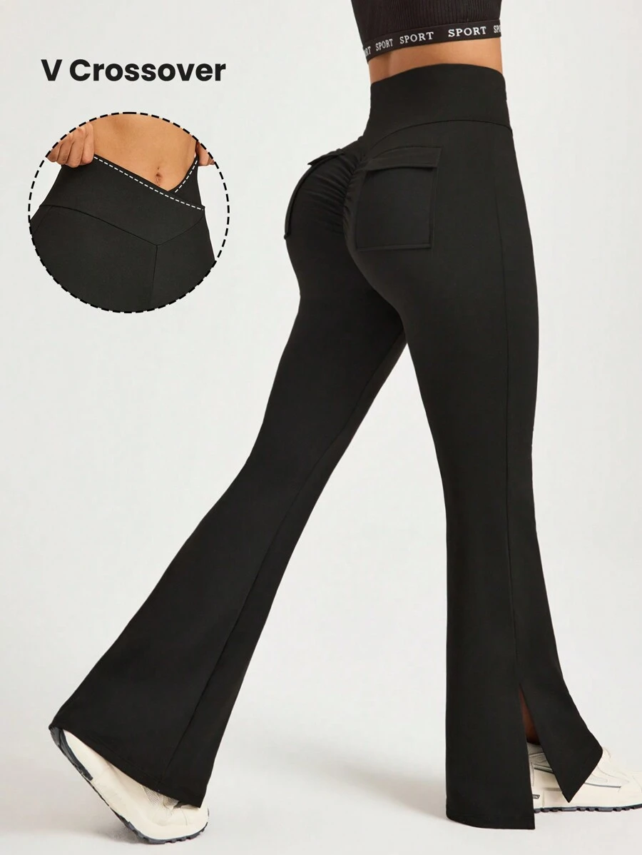 Easithlete 女式實色不對稱腰部休閒運動褲