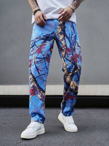 Manfinity LEGND 男款圖案印花拉鍊口袋側翼貨褲