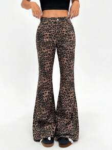 SHEIN EZwear Y2K豹紋喇叭褲 - 彩色 - 查看 5