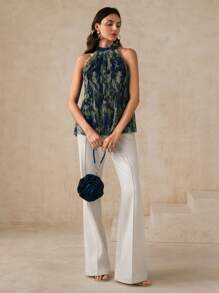 Anewsta Women's Fashionable Blouse, Lightweight Chiffon Halter Neck Backless Tie Strap Loose Casual Tank Top, Suitable For Spring, Summer, Valentine's Day - Blue - View 3