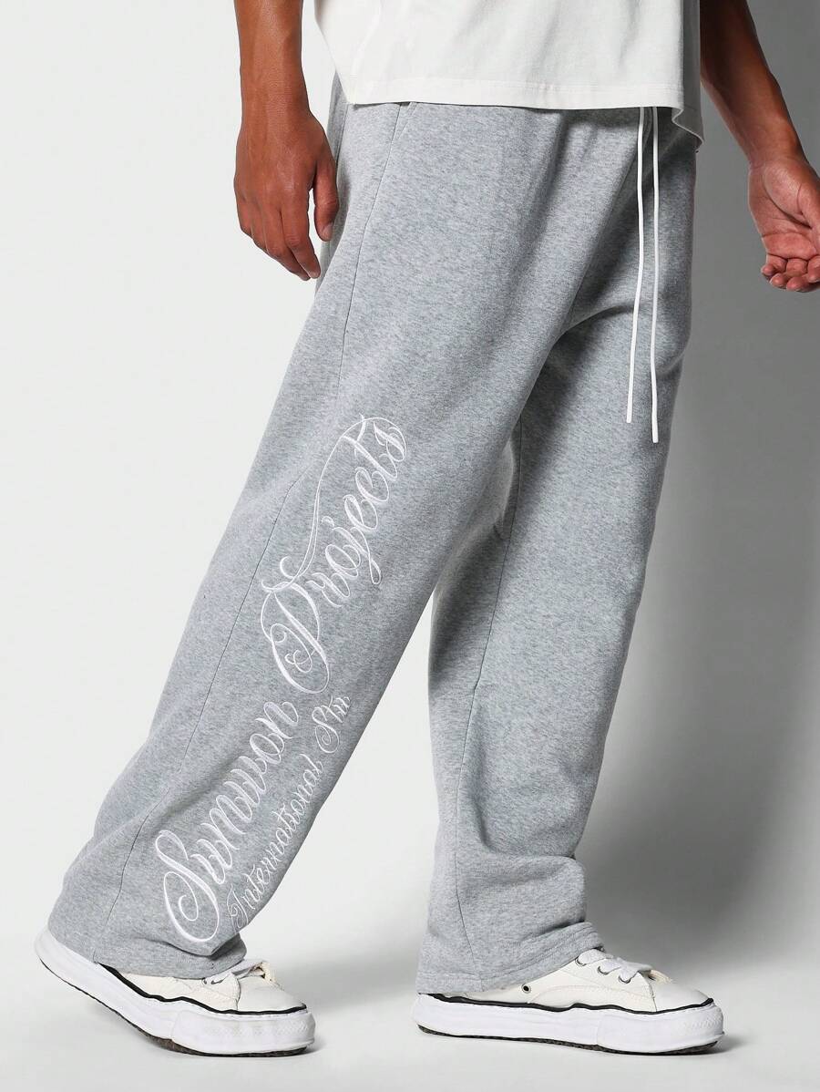 SUMWON Premium Athletic Sweatpants Embroidered Script Logo Casual Jogger Pants Comfortable Loungewear Winter Fall Workout Gym Sports Training Running - Light Grey - View 1