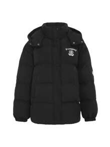 DAZY Damen-Kapuzenmantel mit Buchstaben-Muster und Wattierung, Winterbekleidung für Damen, Wintermantel Damenjacke Schule - Schwarz - Übersicht 9