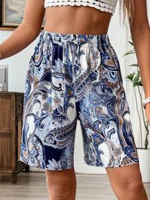 Breezaya Paisley Print Knot Front Shorts For Summer Vacation