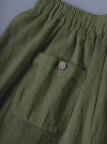 EMERY ROSE Shorts con dobladillo enrollado y cordón en la cintura - Verde militar - Ver 6