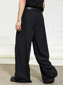 Manfinity Hypemode Men's Summer Simple And Stylish Black Loose Fit Ultra Leg-Shaping Suit Pants ,Baggy Pants