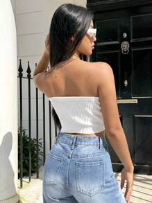 SHEIN EZwear Top de punto unicolor crop tubo - Blanco - Ver 2