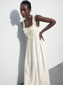 Maija 2025 Spring/Summer & Early Autumn Independence Day July Outfit Graduation Season Ruffle Drawstring A-Line Long Dress For Women, Casual Vacation Beach Cruise Travel