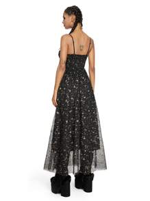 ROMWE Hippie Thời trang mùa hè Váy lưới in hình mặt trời, mặt trăng, ngôi sao, Lễ hội Rave - màu đen - Xem 7